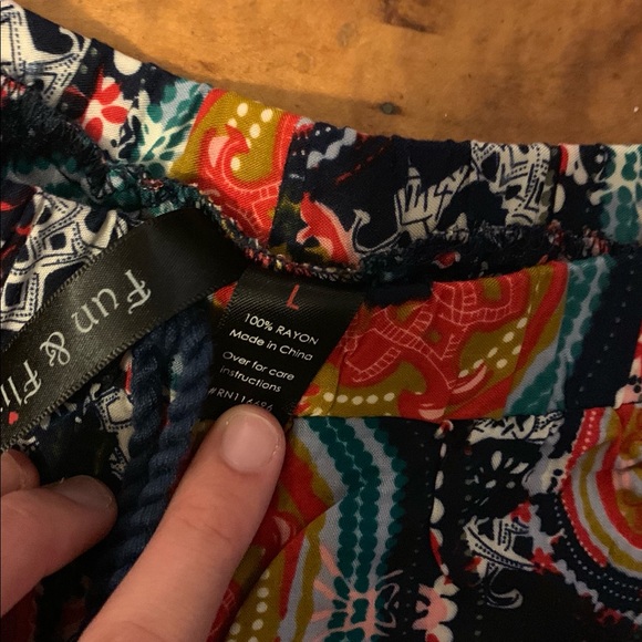 Patterned Flowy Pants w/ tie- NWT - Picture 3 of 3